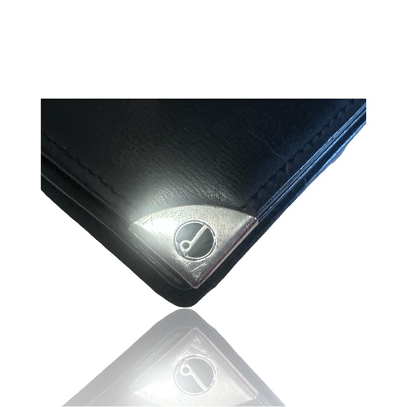 Dunhill black leather long wallet coat wallet silver-tone corner accents British - Picture 2 of 11